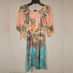 Talia Womens Dress Cover Up Fantasy Animal Print Size Large Whimsical Sheer